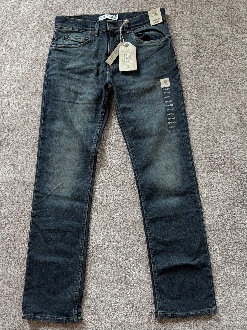 True Craft Slim Straight Jeans in Washed Black-Blue.